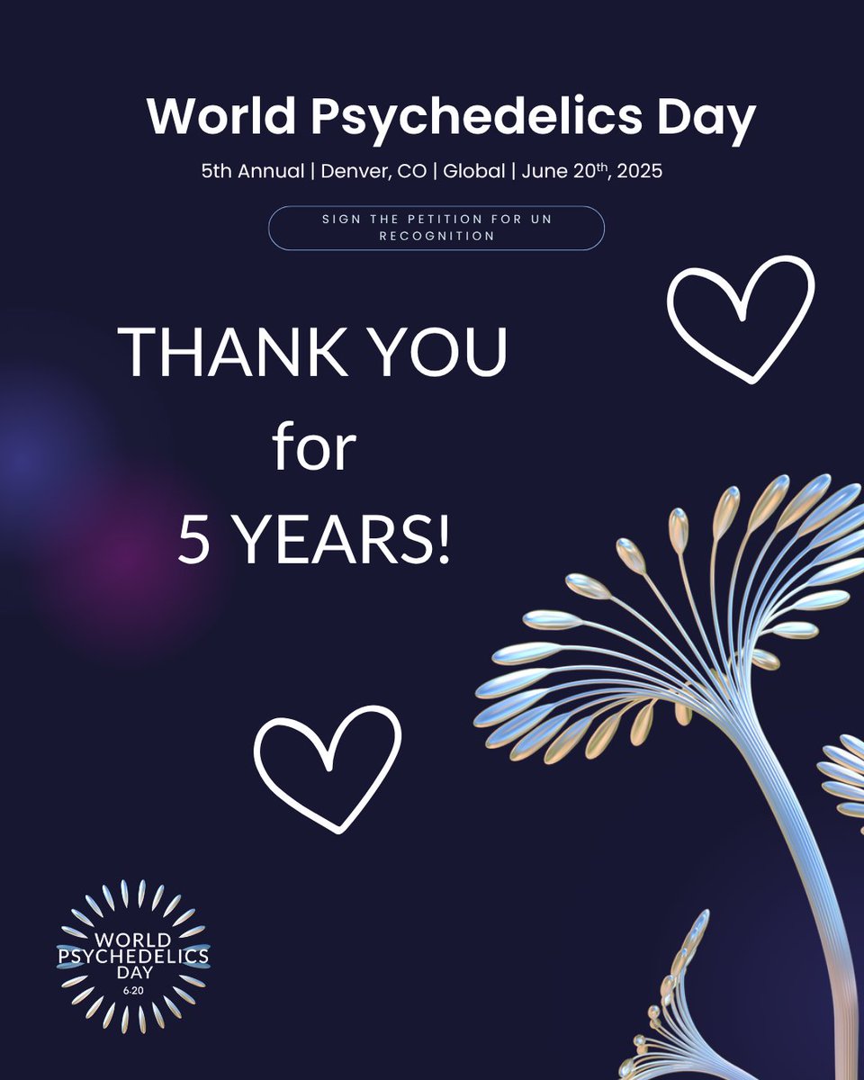 🎉 Happy 5th Anniversary to World Psychedelics Day!

Today we celebrate not just a day — but five years of global connection!

To everyone who’s hosted an event, shared their story, or shown up.

THANK YOU.

worldpsychedelicsday.org/2025

#WPD620 #WorldPsychedelicsDay