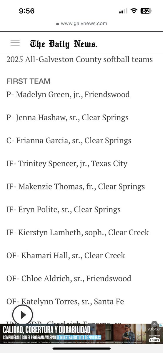 Erianna Garcia (@garcia_erianna) on Twitter photo Also a huge thank you Galveston county for selecting me as first team all Galveston county catcher!!!
<a href="/ACU_Softball/">ACU Softball</a>
<a href="/_CoachAnthony/">Anthony Herrera</a> <a href="/AMAH_Herrera/">Athletics Mercado Herrera / Reyes</a> <a href="/SpringsSoftball/">CSHS Softball</a> Also a huge thank you Galveston county for selecting me as first team all Galveston county catcher!!!
<a href="/ACU_Softball/">ACU Softball</a>
<a href="/_CoachAnthony/">Anthony Herrera</a> <a href="/AMAH_Herrera/">Athletics Mercado Herrera / Reyes</a> <a href="/SpringsSoftball/">CSHS Softball</a>