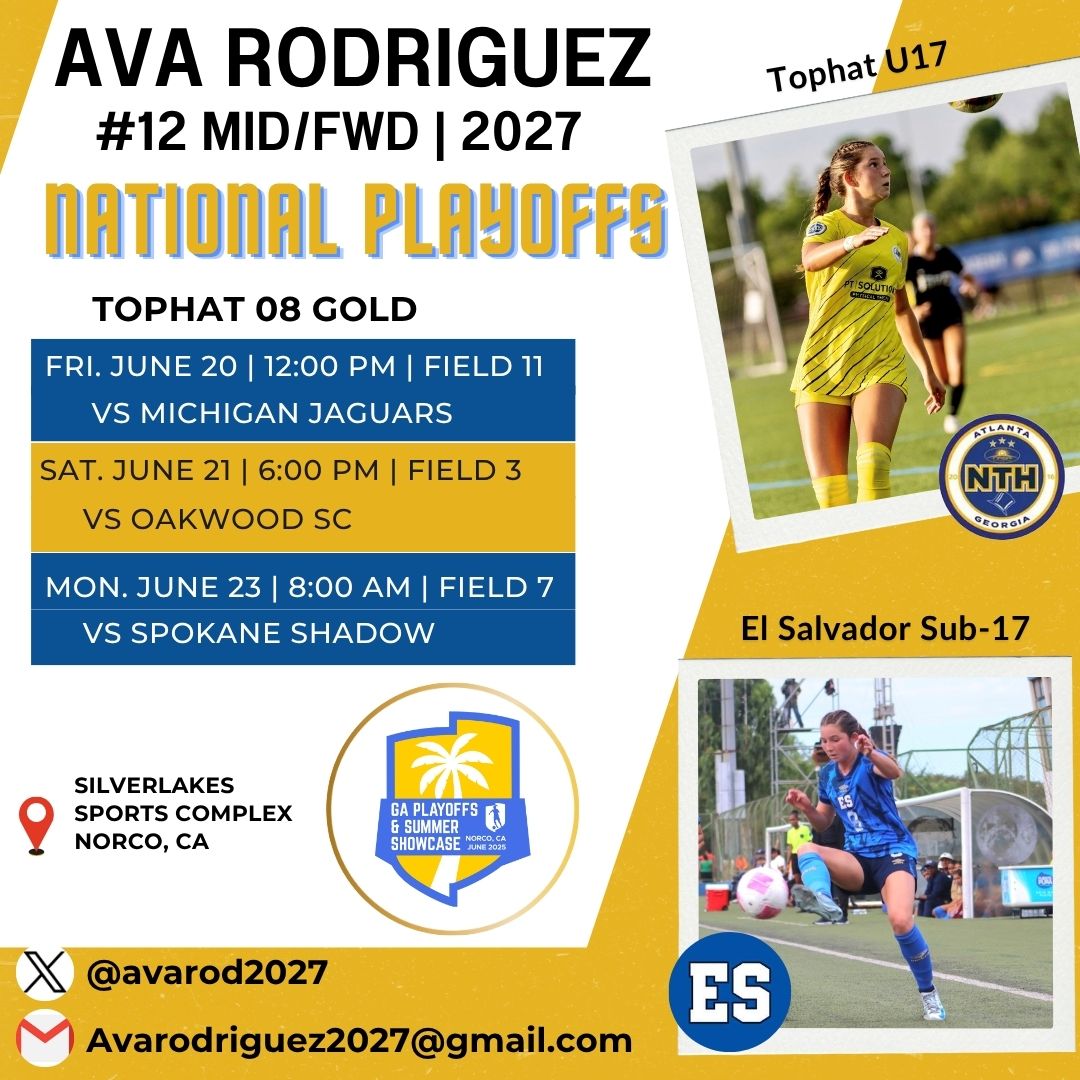 Ava Rodriguez (Class of 2027) (@avarod2027) on Twitter photo You need to be ready so you don't have to get ready! Our <a href="/GAcademyLeague/">Girls Academy</a> National Playoffs Schedule.
I'm READY! <a href="/Tophat08GA/">Tophat 08 Gold GA</a> <a href="/TopDrawerSoccer/">TopDrawerSoccer</a> <a href="/TheSoccerWire/">SoccerWire</a> <a href="/PrepSoccer/">Prep Soccer ⚽️</a> <a href="/ImCollegeSoccer/">College Soccer Truth ™</a> You need to be ready so you don't have to get ready! Our <a href="/GAcademyLeague/">Girls Academy</a> National Playoffs Schedule.
I'm READY! <a href="/Tophat08GA/">Tophat 08 Gold GA</a> <a href="/TopDrawerSoccer/">TopDrawerSoccer</a> <a href="/TheSoccerWire/">SoccerWire</a> <a href="/PrepSoccer/">Prep Soccer ⚽️</a> <a href="/ImCollegeSoccer/">College Soccer Truth ™</a>
