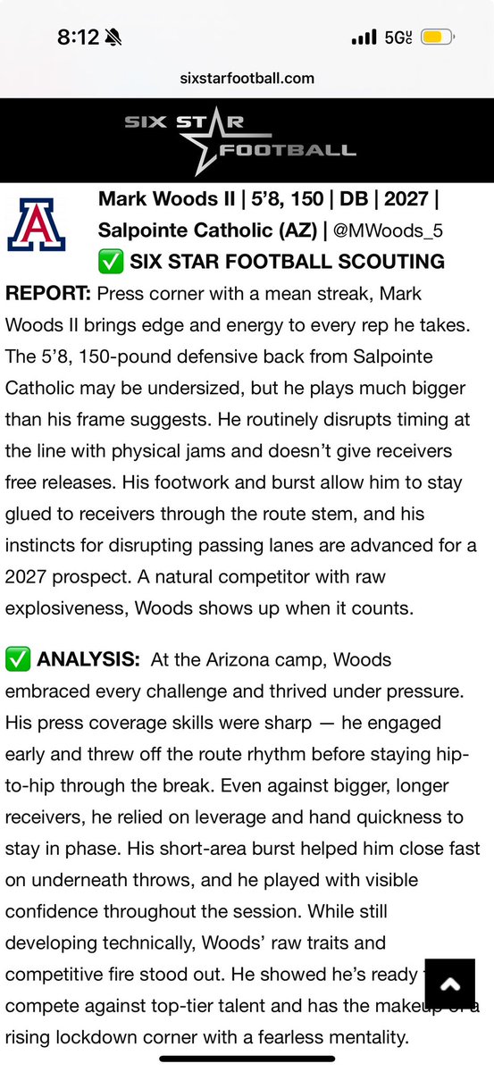 Big thank you to <a href="/sixstarfootball/">Six Star Football | PLUS+</a> for the write-up and recognition — truly appreciate the support and coverage! 🙏🏽💪🏽 #GrindSeason #SixStarFootball #StayReady
<a href="/CoachPatRyden/">Patrick Ryden</a> <a href="/ArizonaFBall/">Arizona Football</a> <a href="/SCLancerNation/">Salpointe Football</a>