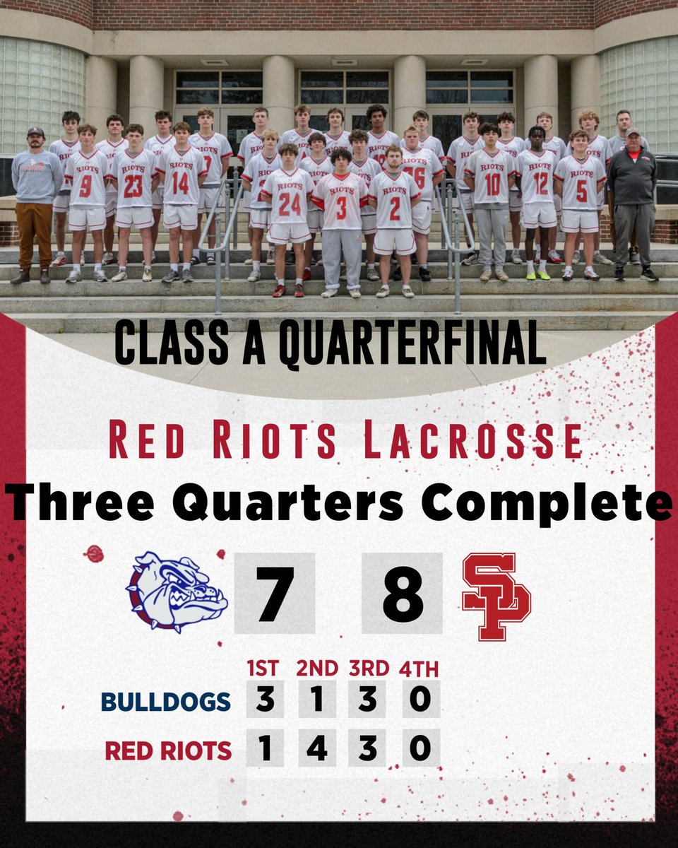 SPREDRIOTS's tweet image. Boys Lacrosse Quarterfinal from George Martin Memorial Field. 3rd Quarter Goals:
SP - O’Donnell (2), House
P - Bryand, Marvin, Larsen