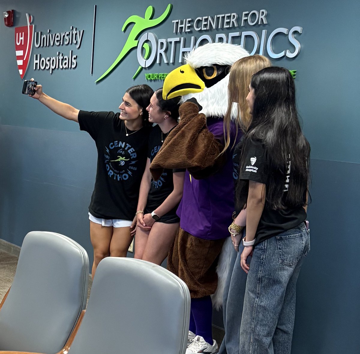 Eli the Eagle volunteering today at the Center for Orthopedics for their free sports physical exam day!!