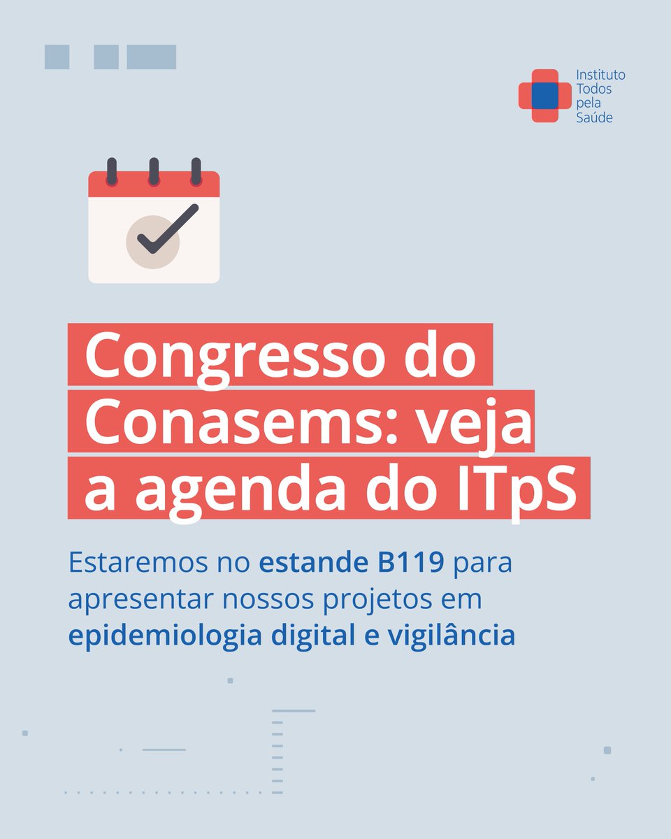 todospelasaude's tweet image. Veja a agenda do #ITpS no congresso do @conasems!  Vamos compartilhar nossos projetos e experiências no estande B119 entre os dias 15 e 18 de junho. Queremos ajudar cada município a encontrar as melhores estratégias contra doenças, sempre pensando nas suas realidades. Abra as