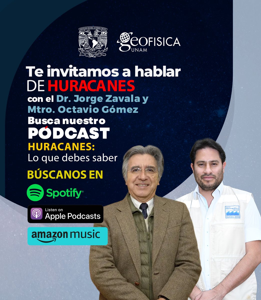 ¿Sabes cómo se forma un huracán o cómo se mide su intensidad?
En este episodio, el Dr. Jorge Zavala Hidalgo y el Mtro. Octavio Gómez Ramos nos explican por qué el estudio y monitoreo de estos fenómenos es clave para la protección civil. 

Escúchalo ahora👇
open.spotify.com/episode/492U8Y…
