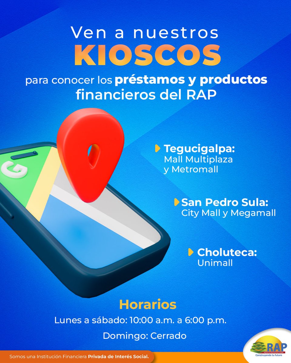 Visita nuestros kioscos y descubre los préstamos y productos del RAP disponibles para ti. ​

​#RAPHN ​
#KisocosDeAtención