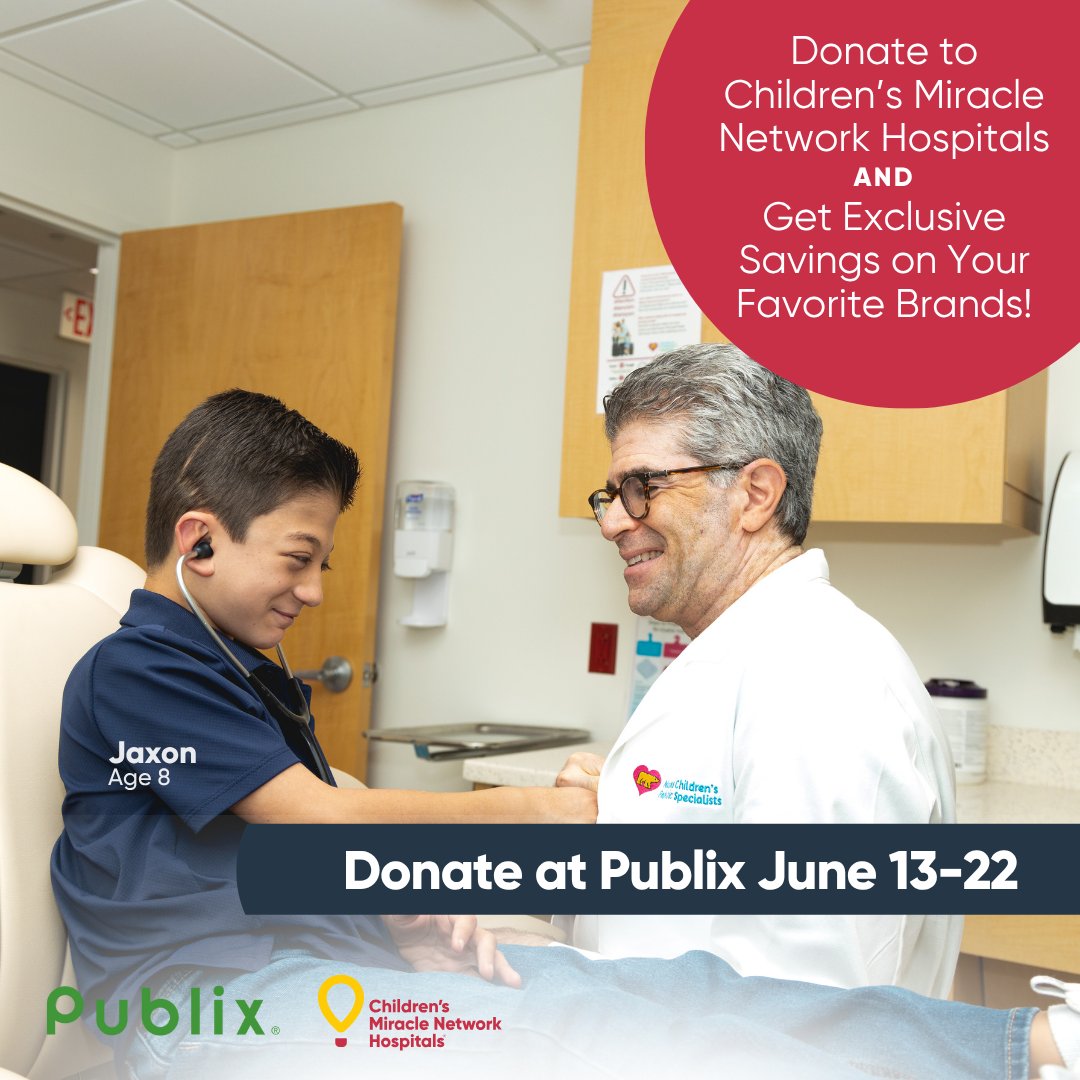 Donate for a good cause! When you donate at <a href="/Publix/">Publix</a> from June 13-22, it benefits kids at Maynard Children’s Hospital, and you'll receive coupons valued at over $19 from participating vendors! Together, we can #ChangeKidsHealth! #GoodTogether