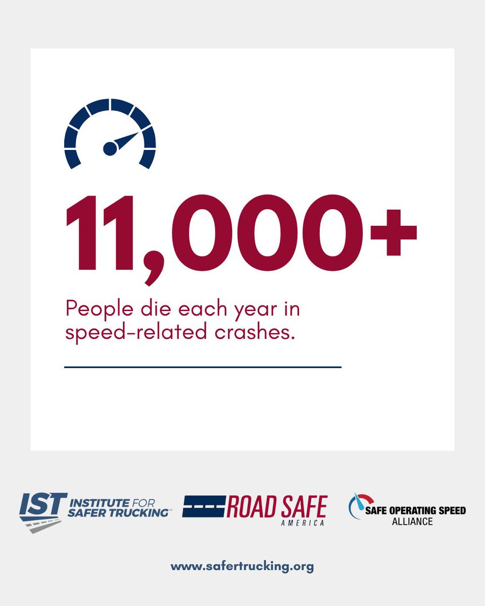 _SaferTrucking's tweet image. Speed increases crash severity, reduces reaction time, and puts everyone at greater risk.
Addressing this issue requires common-sense, solutions like smarter policies, proven technology like speed limiters, insights from behavioral science, and safer infrastructure design.