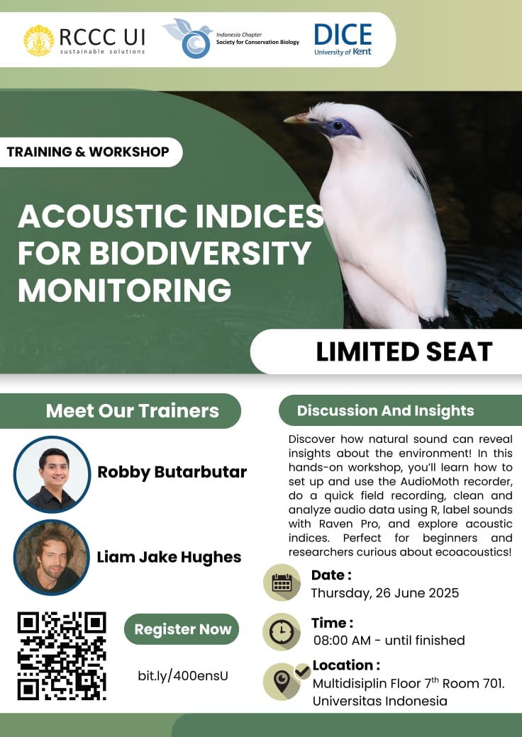 IndonesiaScb's tweet photo. Hi SCBners
Pelatihan tentang penggunaan metode akustik untuk melihat keberagaman biodiversity. Catat ya tanggal 26 Juni ini 😃 

Next upcoming event in June this year, don't miss this space to know more about the use of acoustic methodology in conservation. Join us!

See ya☀️ https://t.co/S9tlsq9TPg