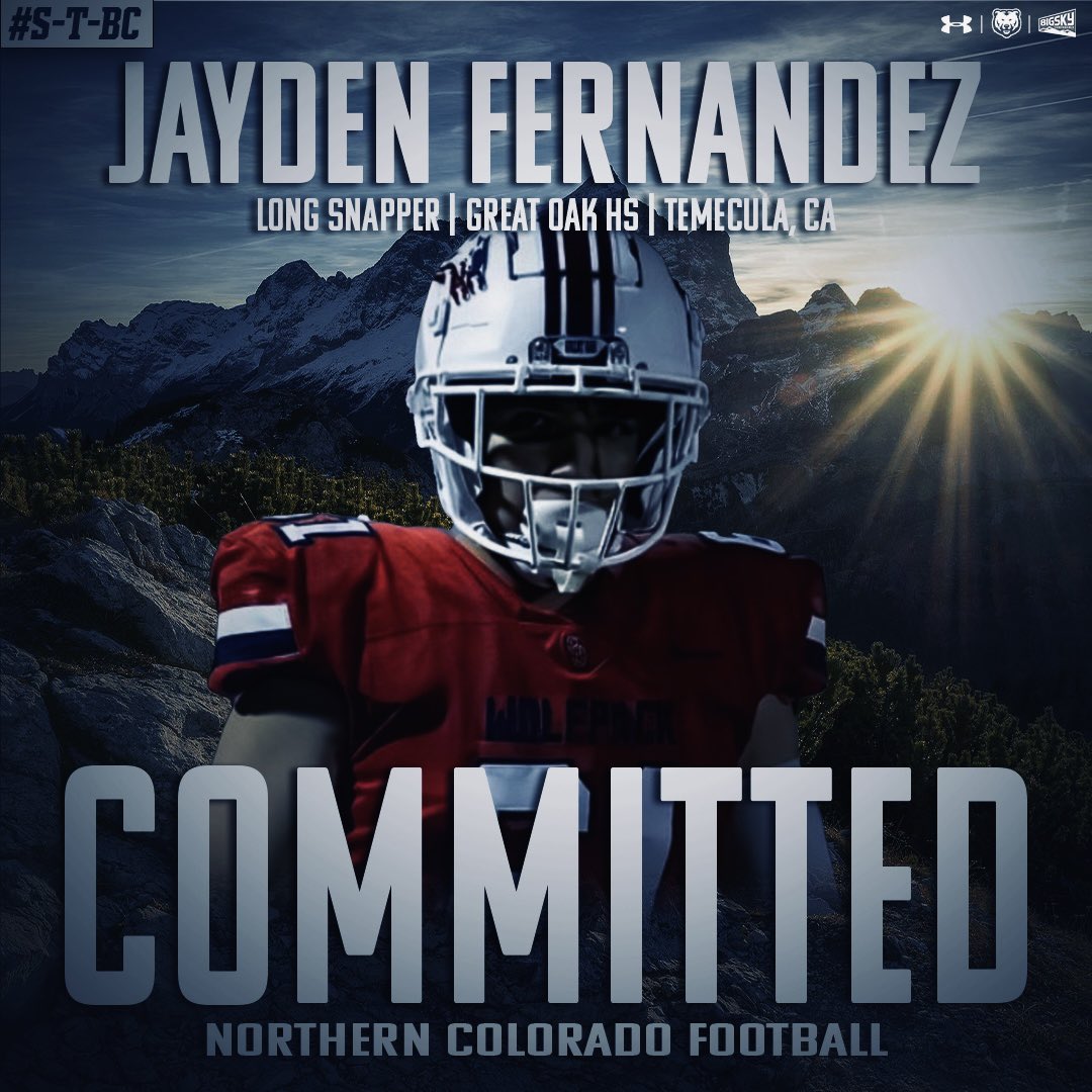 AG2G-After multiple great conversations with <a href="/CoachJBHall/">JB Hall Jr</a> &amp; <a href="/CoachPazak/">James Pazak</a>, I am excited to announce I will be committing to the University Of Northern Colorado to play Division 1 Football! Blessed for this opportunity! HUGE thanks to my parents for supporting me the entire way! 1/2