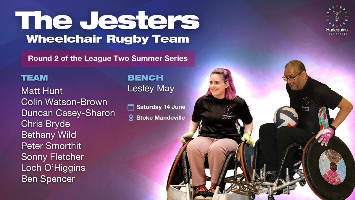 The Harlequins Foundation (@quinsfoundation) on Twitter photo It’s matchday for The Jesters! 🃏🔥
Round 2 of the GBWR National Summer Series is here - and <a href="/Harlequins/">Harlequins 🃏</a> Wheelchair Rugby team, The Jesters, are storming into Stoke Mandeville with momentum and fire 💥
After a fierce start in Plymouth, The Jesters are back to bring more hits, It’s matchday for The Jesters! 🃏🔥
Round 2 of the GBWR National Summer Series is here - and <a href="/Harlequins/">Harlequins 🃏</a> Wheelchair Rugby team, The Jesters, are storming into Stoke Mandeville with momentum and fire 💥
After a fierce start in Plymouth, The Jesters are back to bring more hits,