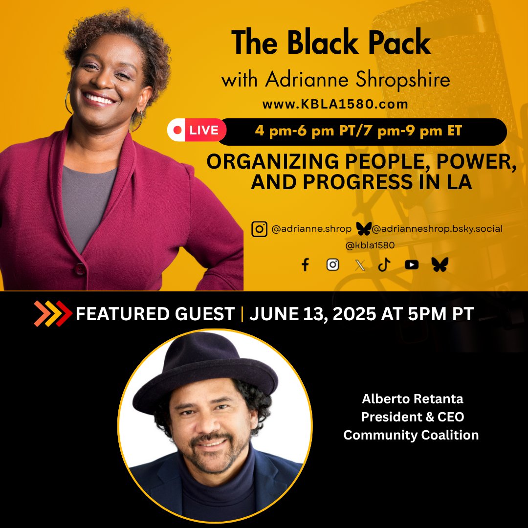 CoCoSouthLA's tweet photo. 🎙️ Tune in to KBLA 1580!

Two powerhouse voices for justice — Adrianne Shropshire and Alberto Retana — are live on the air talking about what it really takes to organize people, power, and progress in Los Angeles. https://t.co/RYILaHGqkk