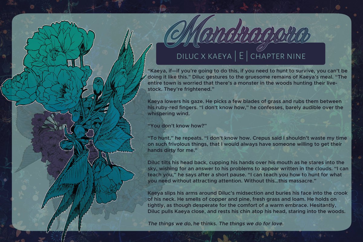 after a very... very long time... i've finally finished and posted the ninth chapter of my fantasy horror #luckae fic, mandragora. it's 16k words and good things happen! 🥰

please regard the tags - and thank you for your patience with me!

archiveofourown.org/works/46975654…