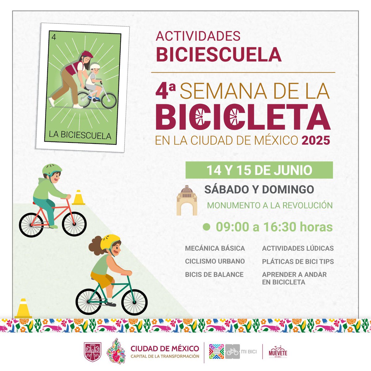 🚲 ¿Quieres aprender algo nuevo? 💡
¡No lo pienses más! 🤔➡️ Únete a la #Biciescuela 📚✨
🔧 Aprenderás:
✅ A andar en bici (¡a cualquier edad!) 🚴‍♂️🌱
✅ Mecánica básica ⚙️🔨
✅ Seguridad vial 🚦🛑