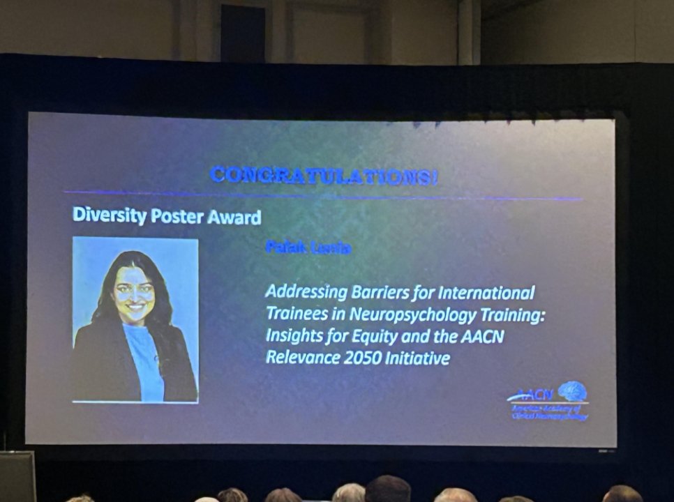 AsianNeuropsych's tweet image. Thrilled to share that ANA’s OPT Ad-Hoc Committee’s poster, “Addressing Barriers for International Trainees in Neuropsychology Training: Insights for Equity and the AACN Relevance 2050 Initiative”, has won AACN’s 2025 Diversity Poster Award! Congrats to Dr. Lunia and coauthors!