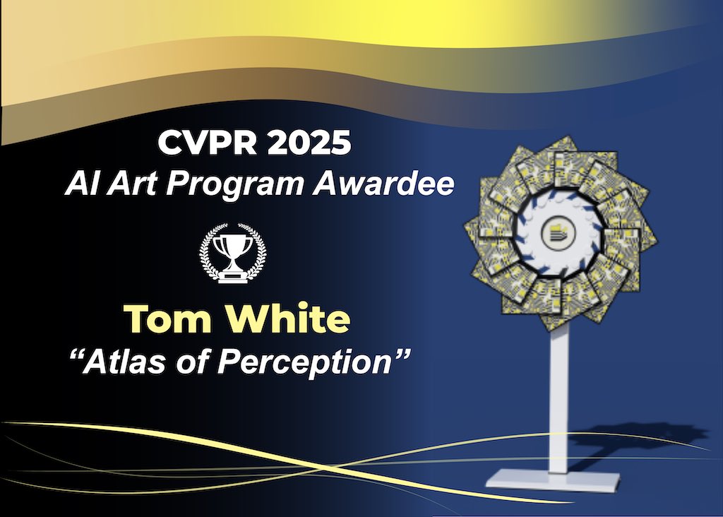 AI Art Winner – Tom White
Congratulations to <a href="/dribnet/">tom white</a> for winning a #CVPR2025 AI Art Award for "Atlas of Perception.” See it and other works in the CVPR AI Art Gallery in Hall A1 and online. thecvf-art.com <a href="/elluba/">Luba Elliott</a>