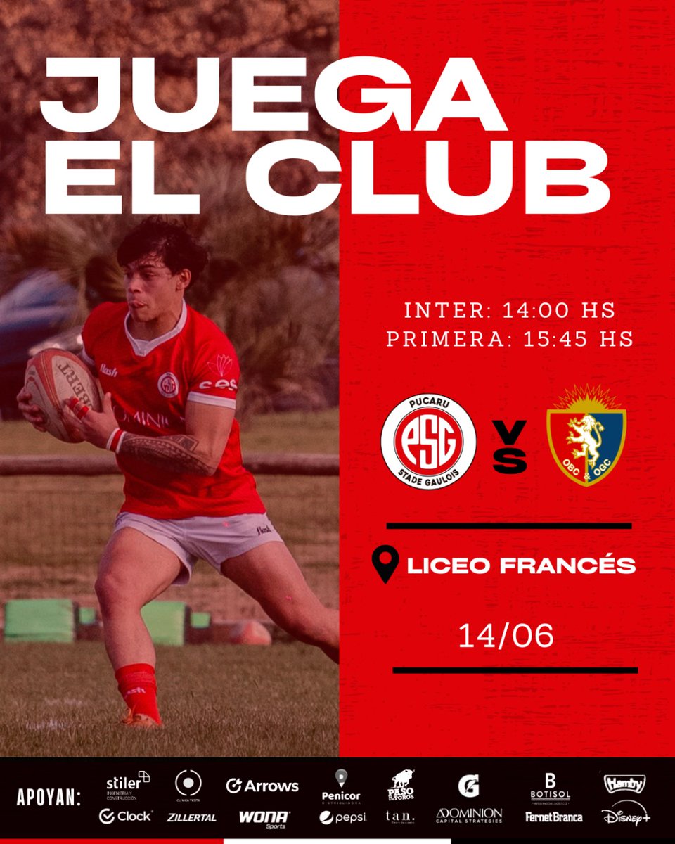 ¡Se juega la fecha 🔟 del Apertura 🏉 y recibimos a <a href="/obcrugby/">Old Boys Club</a>!

📅 Sábado 14/06
📍 Liceo Francés

➡️ Primera - 🕐: 15.45 hs
➡️ Intermedia - 🕐: 14.00 hs

#VamosPuca 🔴⚪🔴