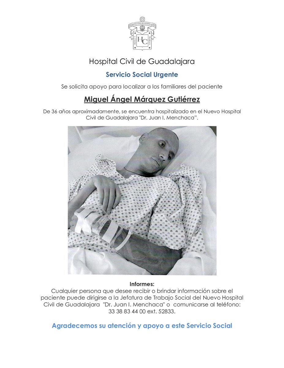 javierhoyos's tweet image. URGE En caso que conozcas a los familiares de esta personas, informales donde están hospitalizados. Comunicate al Hospital Civil URGE