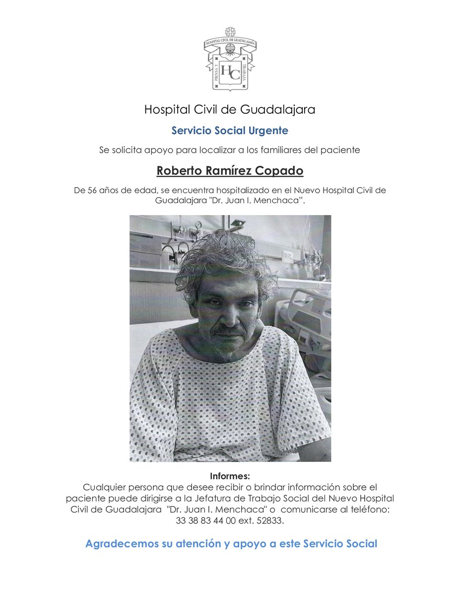 javierhoyos's tweet image. URGE En caso que conozcas a los familiares de esta personas, informales donde están hospitalizados. Comunicate al Hospital Civil URGE