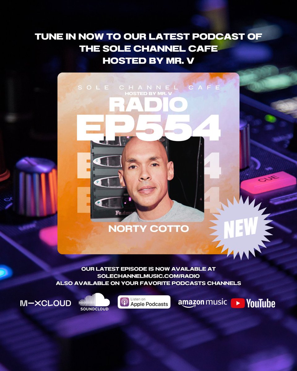 sole_channel's tweet photo. 🎧 New Sole Channel Cafe 554 is LIVE!
Hour 1: Mr. V brings soulful + uplifting House vibes.
Hour 2: Special guest DJ Norty Cotto delivers Latin-infused heat! 🔥
Let the music take over 🎶
🎙️ Listen now: https://t.co/BfZ7ApCe0d
#HouseMusic #MrV #NortyCotto #SoleChannelCafe https://t.co/CmNp0pwbN0