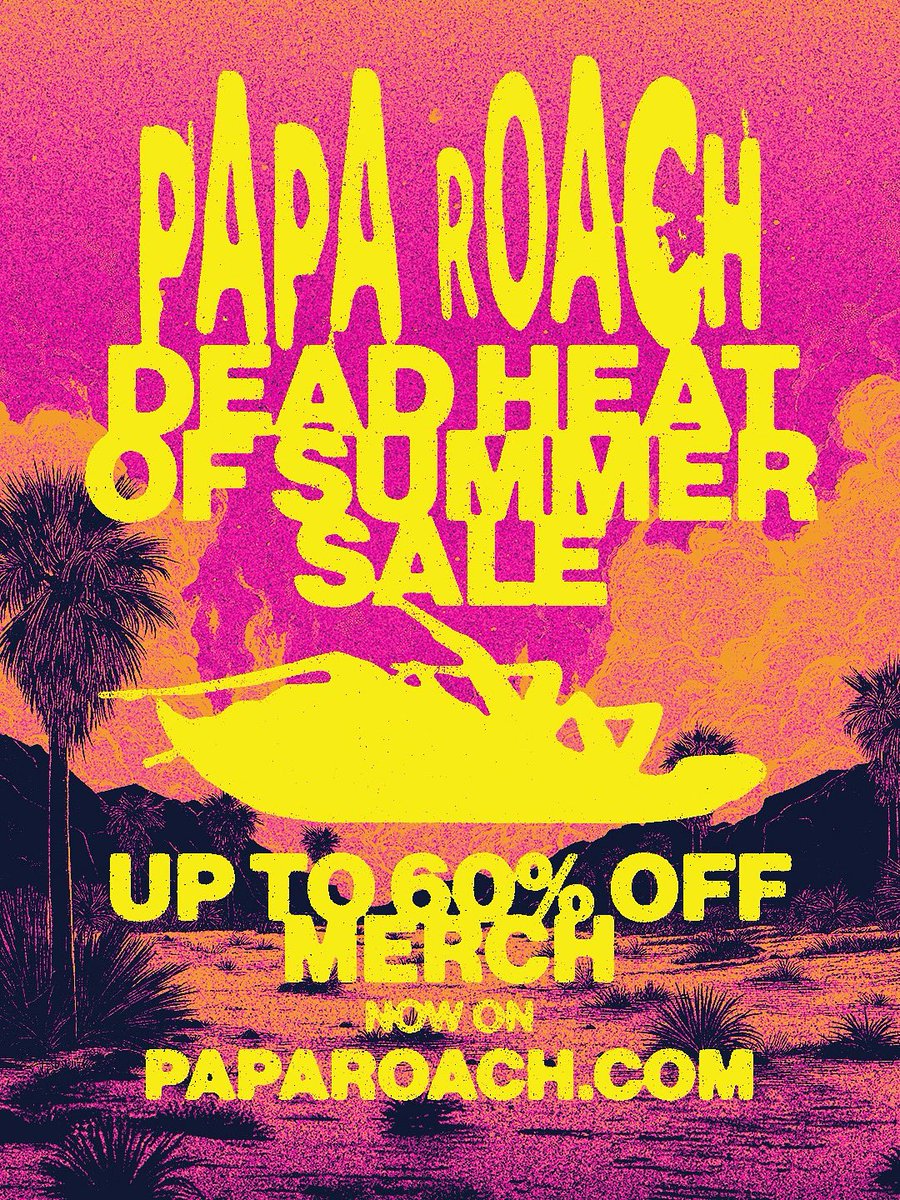 paparoach's tweet image. 🔥Dead Heat of Summer Sale is ON🤘
Up to 60% off select P Roach merch sitewide. kr-m.co/paparoach

🚨Sale ends this Sunday (Fathers Day)
*Available globally. Products may vary by territory.