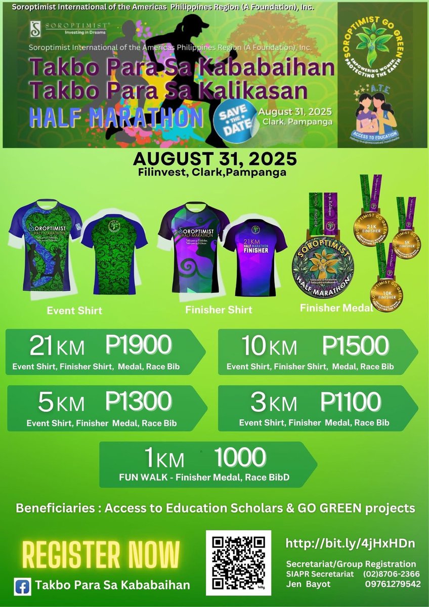 OmiGozon's tweet photo. LET’S RUN AND INVEST IN DREAMS!

 SOROPTIMIST HALF MARATHON
“Takbo Para sa Kababaihan, Takbo Para sa Kalikasan”
📍 Filinvest, Clark, Pampanga
📅 August 31, 2025

#TakboParaSaKababaihanTakboParaSaKalikasan #Soroptimist #SIAPR 
#ATEProgram #GoGreenPH
#InvestInDreams https://t.co/BGUjLn3IVm