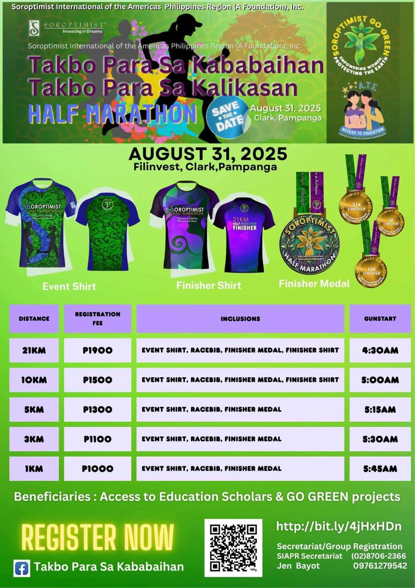 OmiGozon's tweet photo. LET’S RUN AND INVEST IN DREAMS!

 SOROPTIMIST HALF MARATHON
“Takbo Para sa Kababaihan, Takbo Para sa Kalikasan”
📍 Filinvest, Clark, Pampanga
📅 August 31, 2025

#TakboParaSaKababaihanTakboParaSaKalikasan #Soroptimist #SIAPR 
#ATEProgram #GoGreenPH
#InvestInDreams https://t.co/BGUjLn3IVm