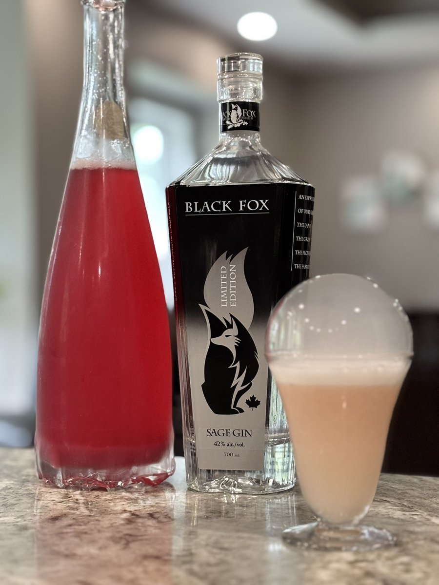 Brenda’s Rhubarb Gin Fizz featuring Black Fox Sage Gin, her house made rhubarb syrup and applewood smoke bubble. <a href="/BlackFoxSpirits/">Black Fox Farm and Distillery</a>