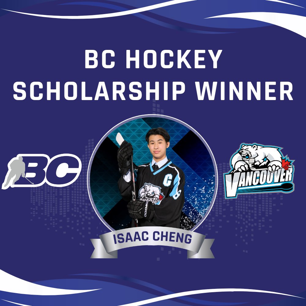 📣 Congrats to Isaac Cheng on being awarded the BC Hockey Scholarship!This recognition celebrates on ice skill, academic excellence, sportsmanship, &amp; a true commitment to both hockey and the community. Wishing Isaac great success in his studies at the UBC School of Kinesiology!