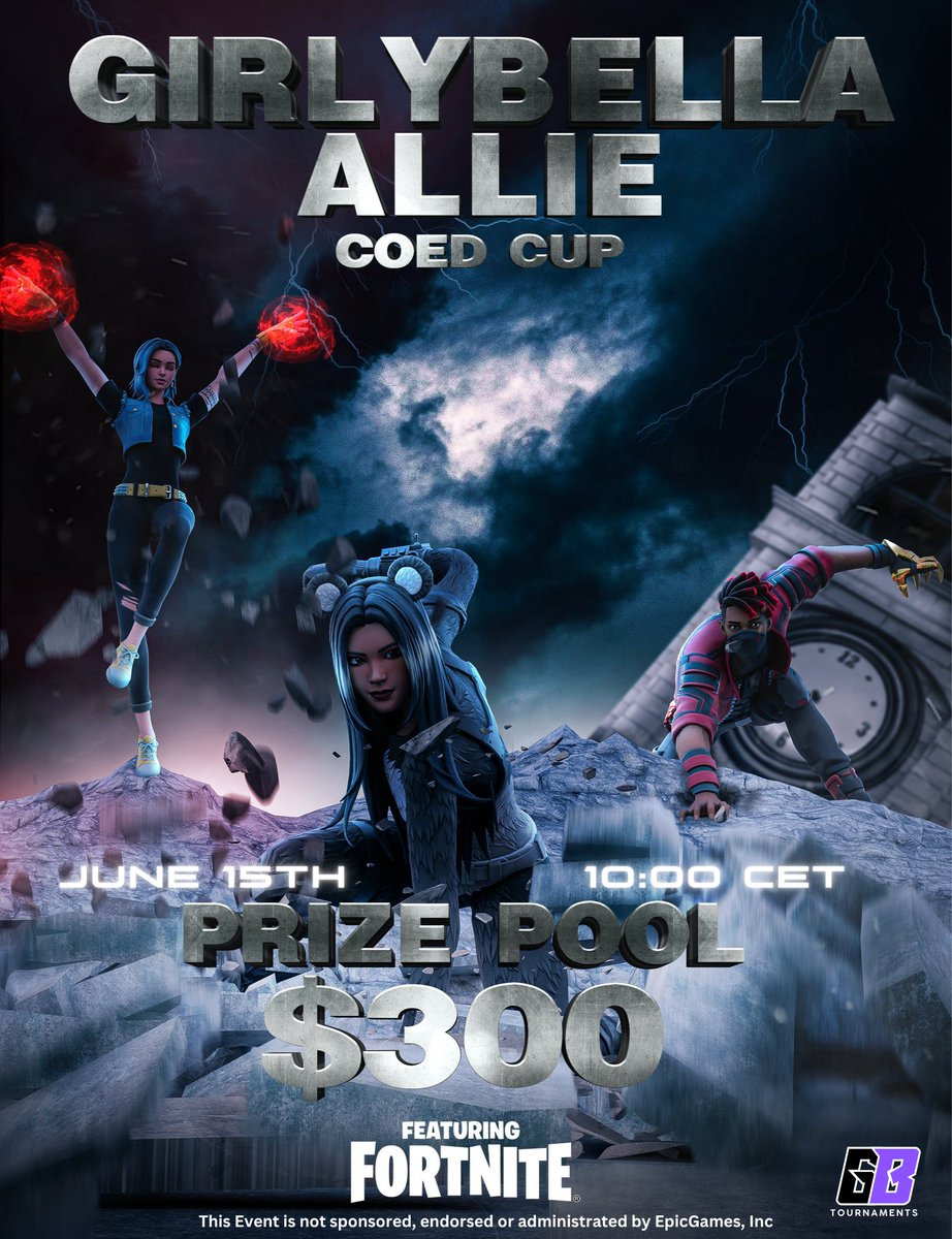 🏆$300 GB X ALLIE CUP🏆
✨CO-ED TRIOS✨

⏰ June 15th
⚔️ 10:00 CET
🌎Builds

📌To be chosen : (Invites Only)
- Follow <a href="/iGirlyBella/">GirlyBella</a> <a href="/thatgirlalliex/">allie</a> <a href="/GBTesports/">GBcups</a>
- Like &amp; Retweet ♻️
- Reply with interest🌎
