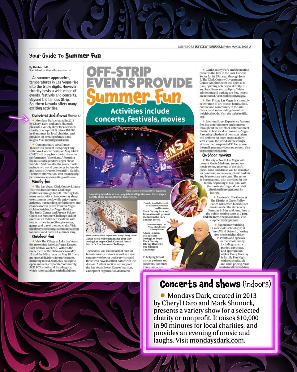 It's hot outside. We have AC and amazing Mondays Dark shows inside.

If you're looking for something fun to do this summer, look no further than one of our shows at <a href="/thespacelv/">The Space</a>!

Thanks for including us, <a href="/reviewjournal/">Las Vegas Review-Journal</a> / <a href="/DangerousDeb/">Debbie Hall (her/she)</a>! 

#Vegas #MondaysDark