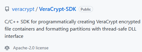 VeraCrypt_IDRIX's tweet photo. 🚀 We’re excited to announce the first release of the VeraCrypt SDK!
Now you can create VeraCrypt-encrypted volumes programmatically, no VeraCrypt binaries needed (just the driver installed).
Perfect for integration, automation and custom tools.
See the link below for more info👇 https://t.co/rb7x2vtAQf