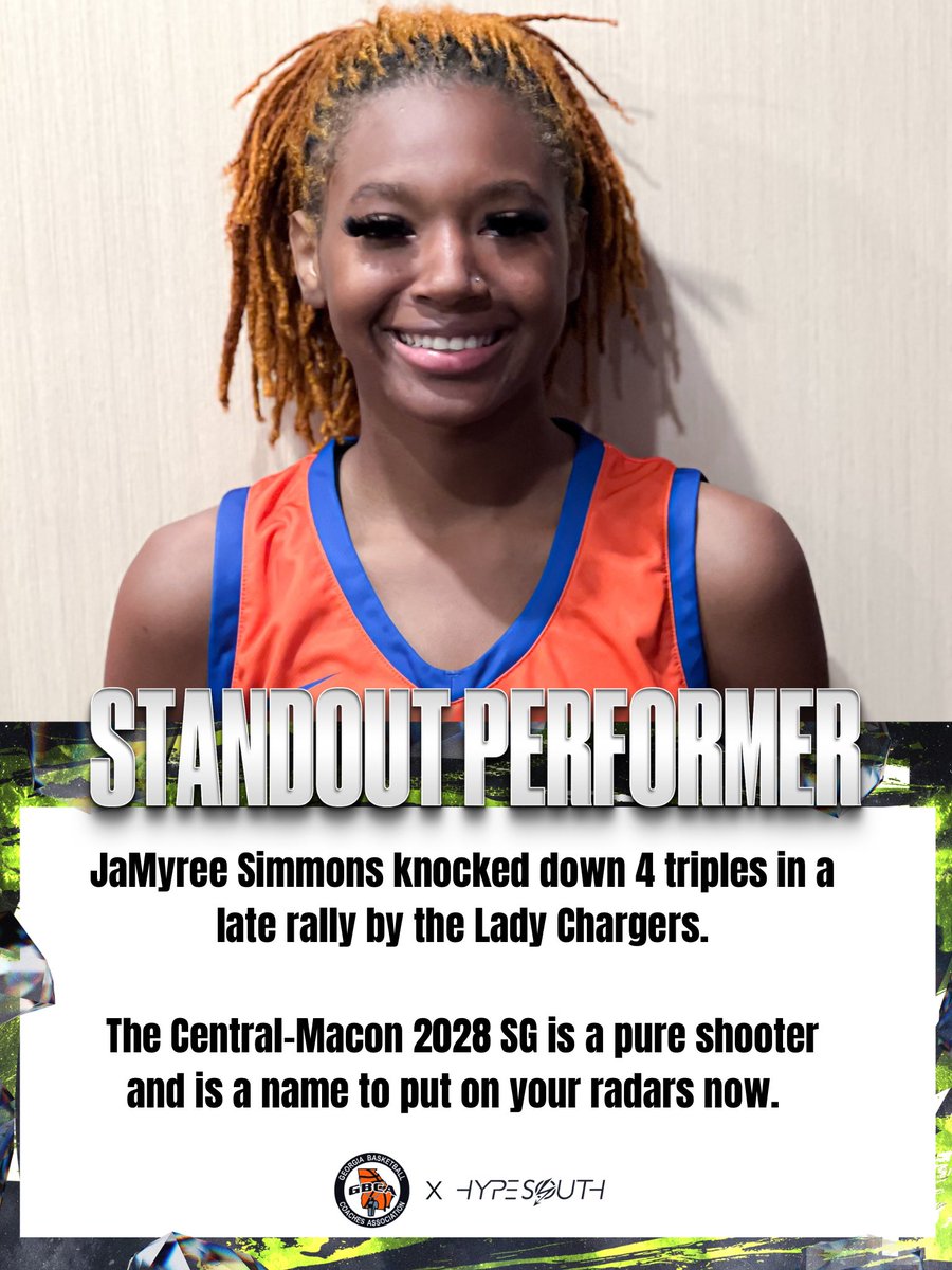 Central-Macon fell short 37-35 in a late rally to Zephryhills Christian (FL).

JaMyree Simmons led the Lady Chargers with 14 points including 4 made trifectas. A promising looking young prospect that can fill it up from downtown when she’s in a rhythm.

<a href="/GAcoaches/">GBCA</a> x
