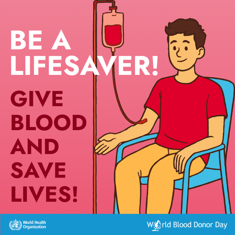 WHO's tweet photo. Your blood donation 🩸 can help patients with

- Pregnancy &amp; childbirth complications
- Surgeries
- Blood conditions
- Severe anaemia

You can be a life saver! #GiveBlood, save lives 🔗https://t.co/QIxyW0UWxW #WorldBloodDonorDay