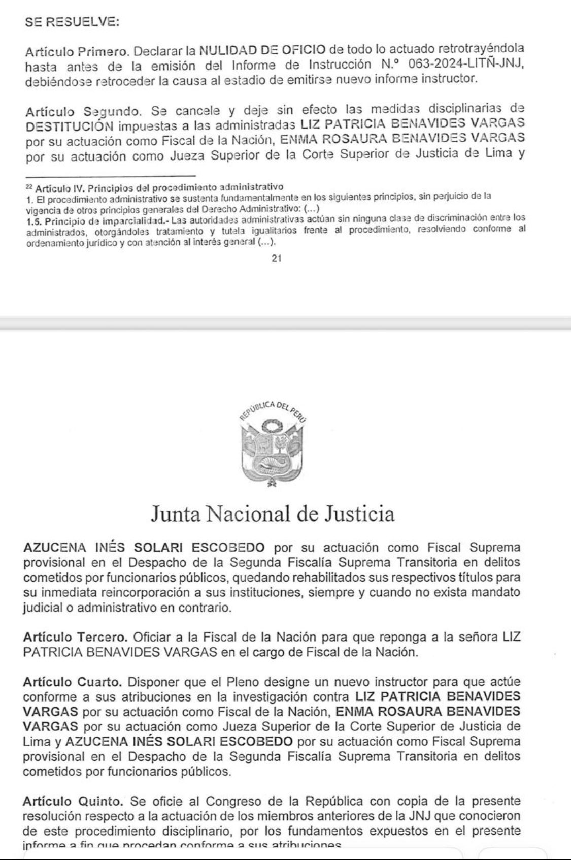 Patricia Benavudes, resolución del caso de la hoy fiscal suprema.