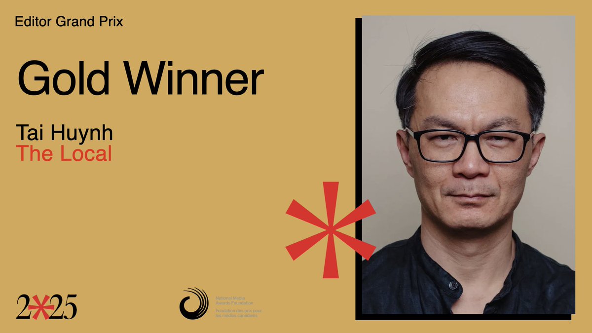 The winner of the #NMA25 Editor Grand Prix is <a href="/taimhuynh/">Tai Huynh</a>! For their work with <a href="/thelocal/">thelocal</a>.to! The jury said: "Tai Huynh is a shining example of what it means to be an editor in contemporary Canadian journalism."