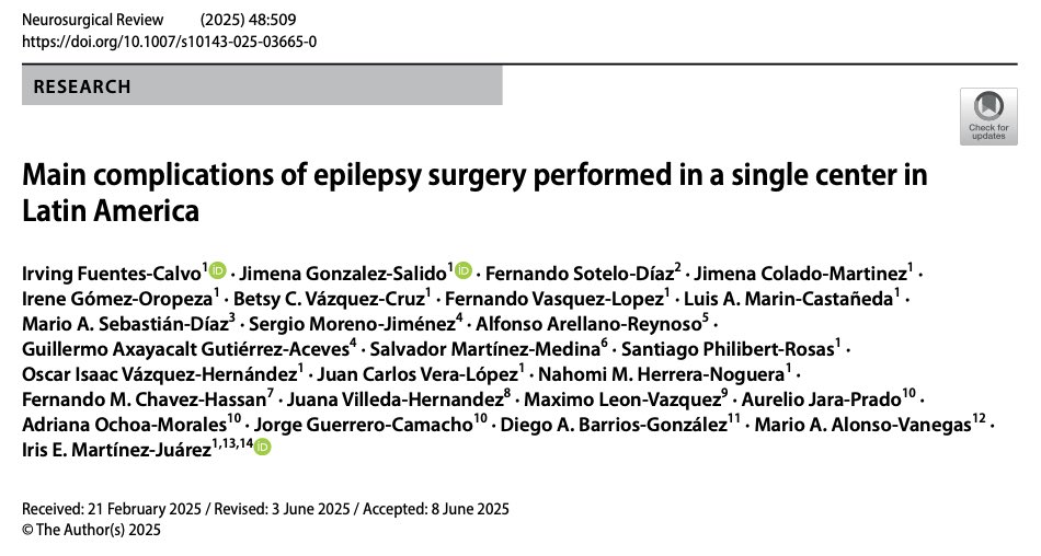 irvingfuentesmd's tweet photo. Excited to share our latest article “Main complications of epilepsy surgery performed in a single center in Latin America” at Neurosurgical Review! 

Check it out! 
🔗 https://t.co/SWiekz0VAQ https://t.co/HYl4mhDieW
