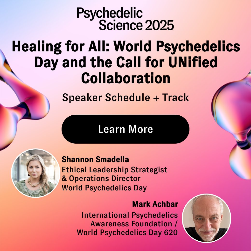 #WPD620 is proud to be speaking at #PS2025, the largest psychedelic conference of its kind! Join @maps__org  from June 16-20 for Psychedelic Science 2025. 
Don't forget to sign the petition: worldpsychedelicsday.org/united-nations
#worldpsychedelicsday #wpd620