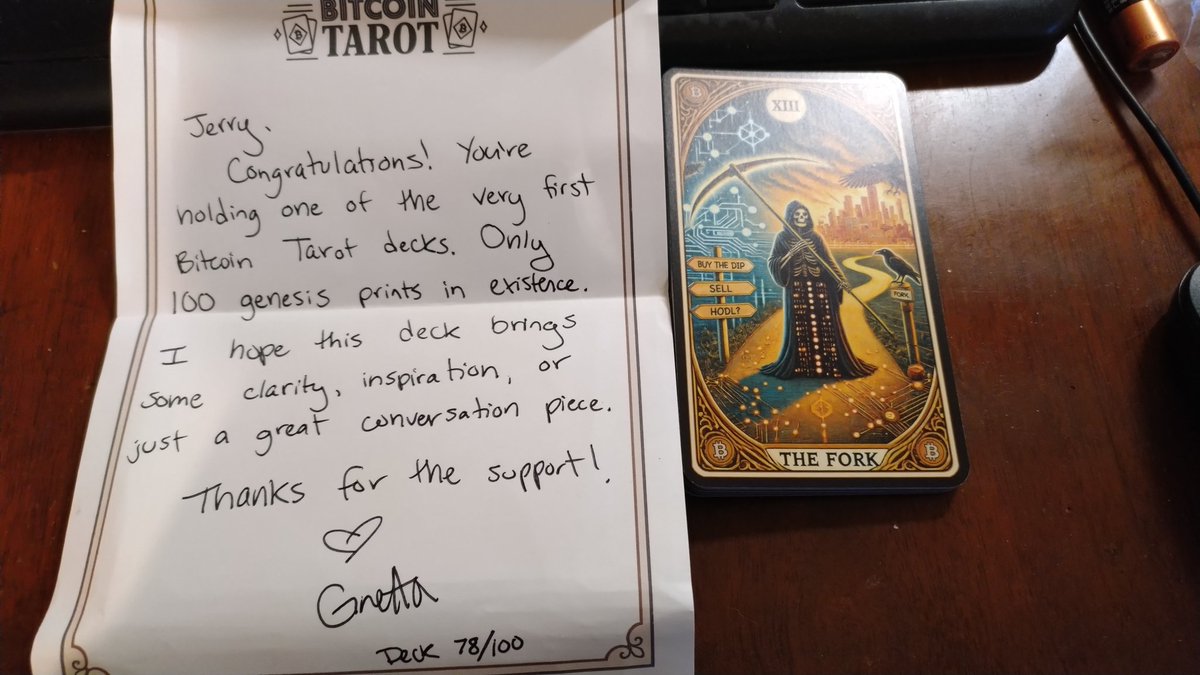 Jerry - Lightswarm 🇨🇦 (@lightswarm) on Twitter photo Thanks so much <a href="/grettakruesi/">Gretta Kruesi</a> for the Bitcoin Tarot deck. Love the Fork as the Death card - quite fitting for me and Bitcoin Cash in 2017. Give her a follow and check out bitcointarot.com to order your own deck Thanks so much <a href="/grettakruesi/">Gretta Kruesi</a> for the Bitcoin Tarot deck. Love the Fork as the Death card - quite fitting for me and Bitcoin Cash in 2017. Give her a follow and check out bitcointarot.com to order your own deck