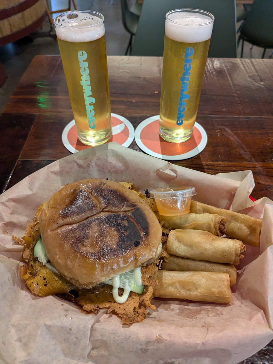 I don't only eat tacos. Sometimes I eat Filipino-American fusion smash burgers with a side of spring rolls. The beer's good too. Happy Friday, friends.