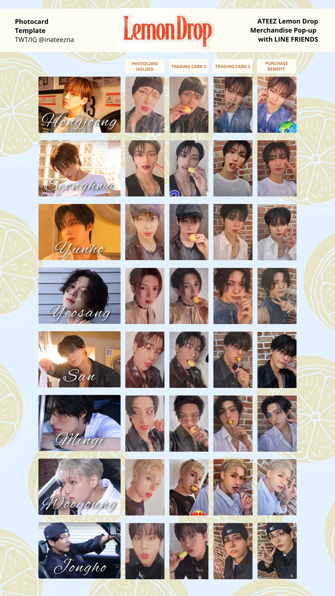 ATEEZ lemon drop linefriends トレカ コンプ ATEEZ LINE FRIENDS POPUP lemon drop linefriends Photo Card