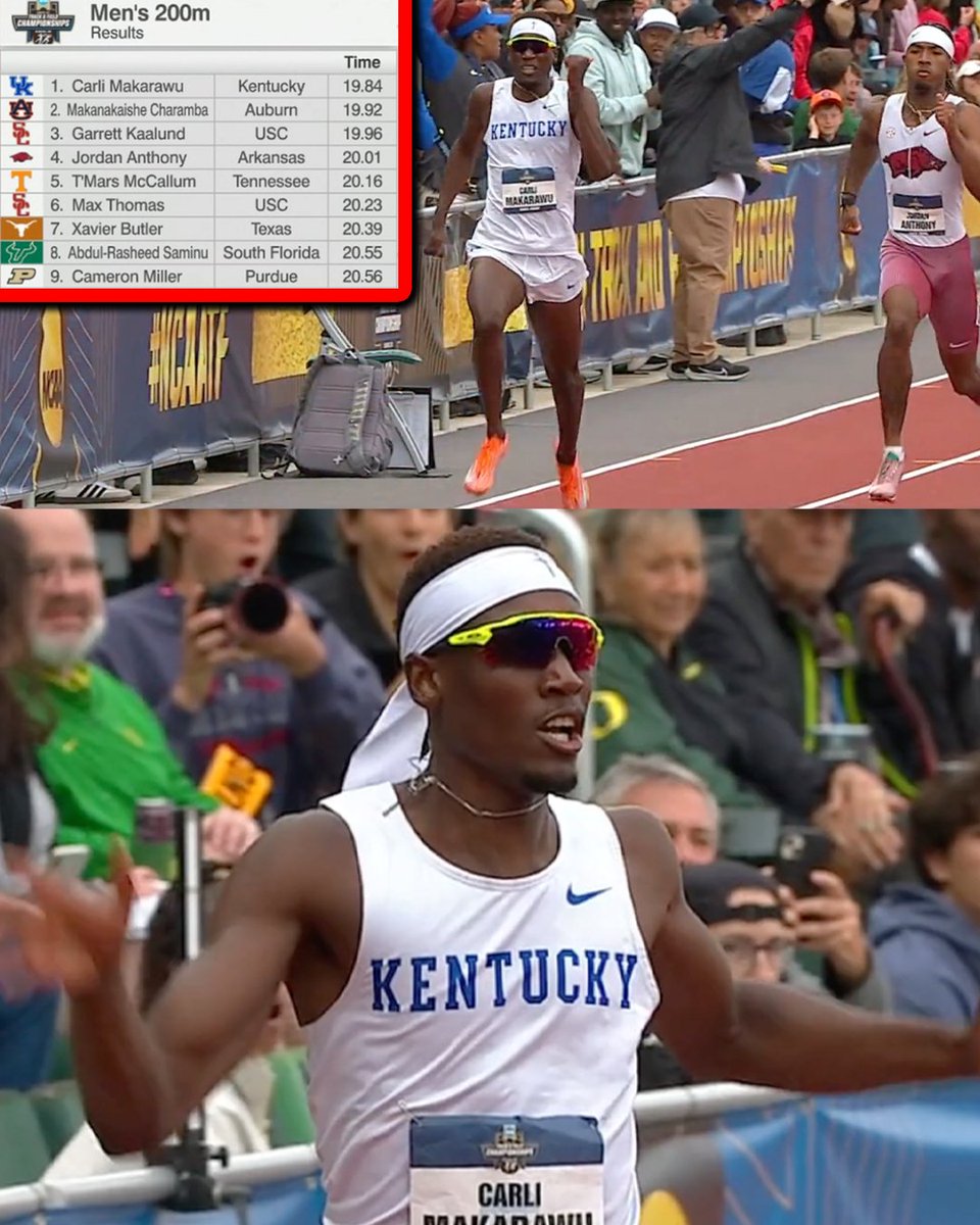 travismillerx13's tweet image. 1-2 finish for 🇿🇼Zimbabwe in the NCAA men's 200m final with Carli Makarawu (19.84) and Makanakaishe Charamba (19.92). 🥇🥈 #NCAATF