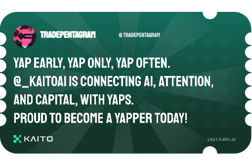 Yap early, yap only, yap often.

<a href="/KaitoAI/">Kaito AI 🌊</a> is connecting AI, attention and capital with Yaps.

Just claimed my social card and I'm accumulating Yap points in real-time.

Claim yours 👉 yaps.kaito.ai/referral/17174…
