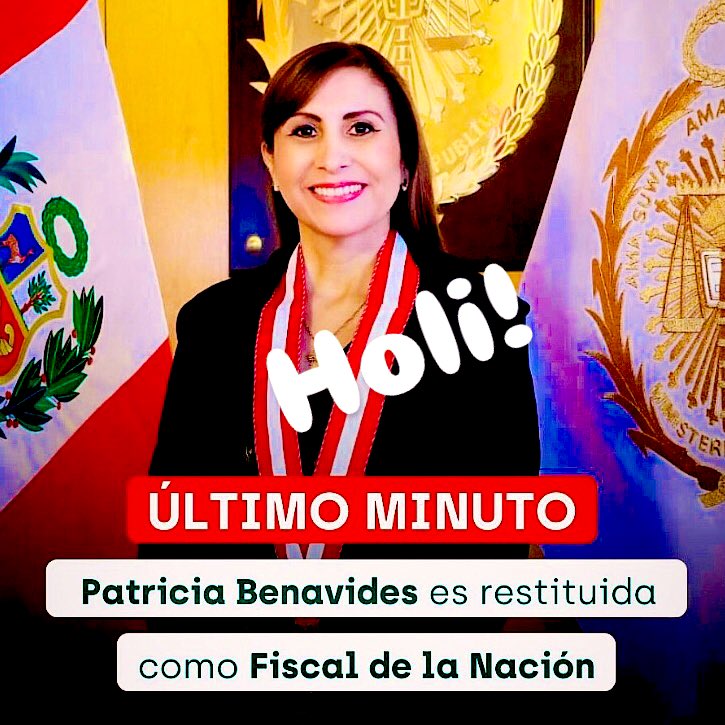 Holi Patty! Ya volvió! 
Tu fiscal, mi fiscal, nuestra fiscal! 
Saca las chelas 🍻 Perú! 
#PatriciaBenavides 
<a href="/FiscaliaPeru/">Ministerio Público</a> <a href="/JNJPeru/">Junta Nacional de Justicia</a>
