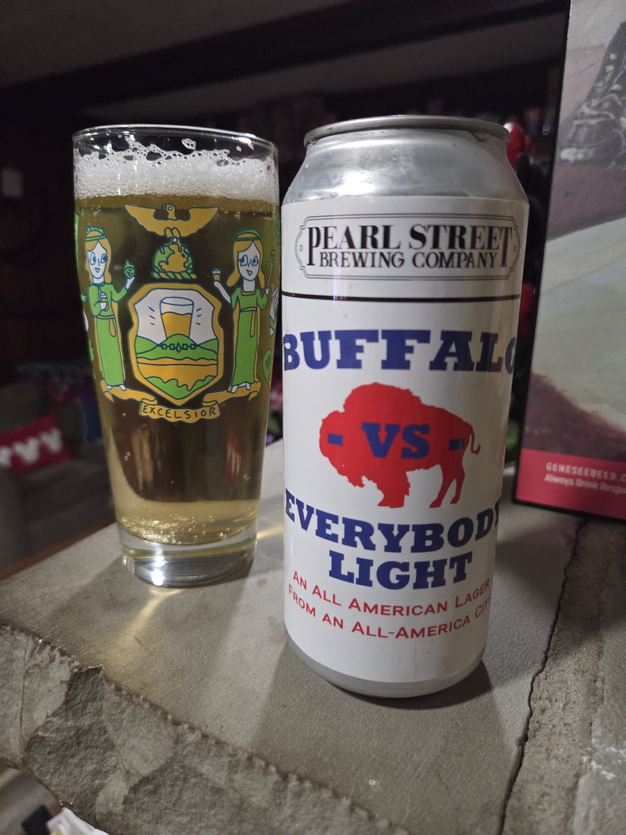 Drinking the lightest of light lagers tonight with <a href="/RiverWorksBFLO/">Buffalo RiverWorks</a> Buffalo vs. Everybody Light, a lighter version of their flagship lager. This is so crisp, clean and crushable - a true gateway beer is there ever was one. We're enjoying this one.

#drinklocal #drinkbetter