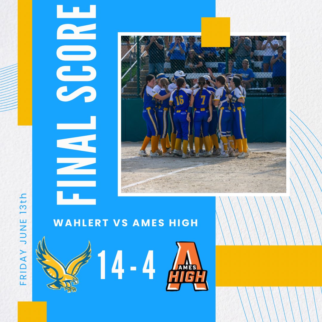 We take down #8 in 5A 14-4!!! Julia Roth with the win also has 4 hits including a 3 run homerun! Anna Roling had 3 hits including a homerun. Kylie Sieverding, Sadie Schultz and Hayley Lang with 2 hits a piece. Back at tomorrow morning  at Des Moines Valley at 9:00!!!