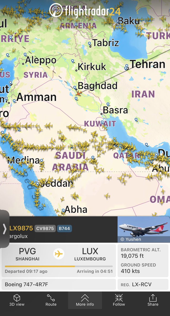 Why is this plane from China going to Germany the only plane flying between Iran and Israel?
