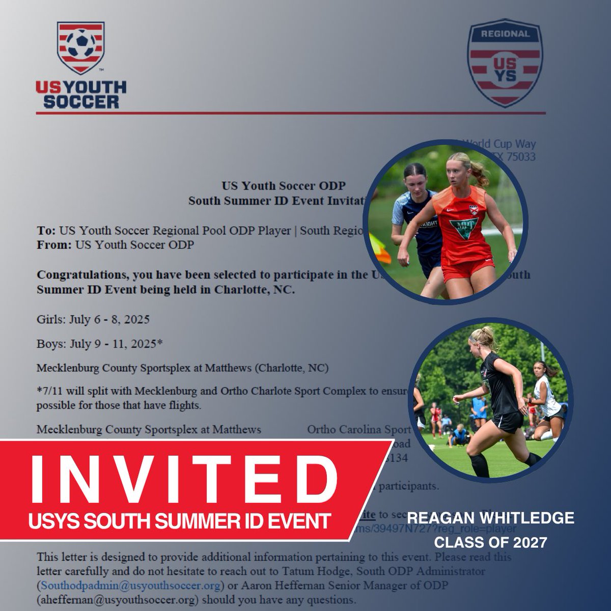 Reagan Whitledge - (2009 & 27’ Grad) (@ragswhitledge) on Twitter photo So excited and thankful to be invited to the USYS ODP South Summer ID Event in Charlotte, NC!
<a href="/ECNLgirls/">ECNL Girls</a>
<a href="/ImYouthSoccer/">ECNL/GA/Recruiting/College Soccer</a>
<a href="/ImCollegeSoccer/">College Soccer Truth ™</a> So excited and thankful to be invited to the USYS ODP South Summer ID Event in Charlotte, NC!
<a href="/ECNLgirls/">ECNL Girls</a>
<a href="/ImYouthSoccer/">ECNL/GA/Recruiting/College Soccer</a>
<a href="/ImCollegeSoccer/">College Soccer Truth ™</a>