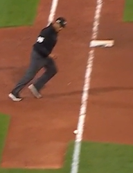 Cracking up how much people think a blurry zoomed in still image definitely proves their point when you can't definitively tell when the ball hits the ground.

To make a point, these photos are from the same hit... is it foul or fair?