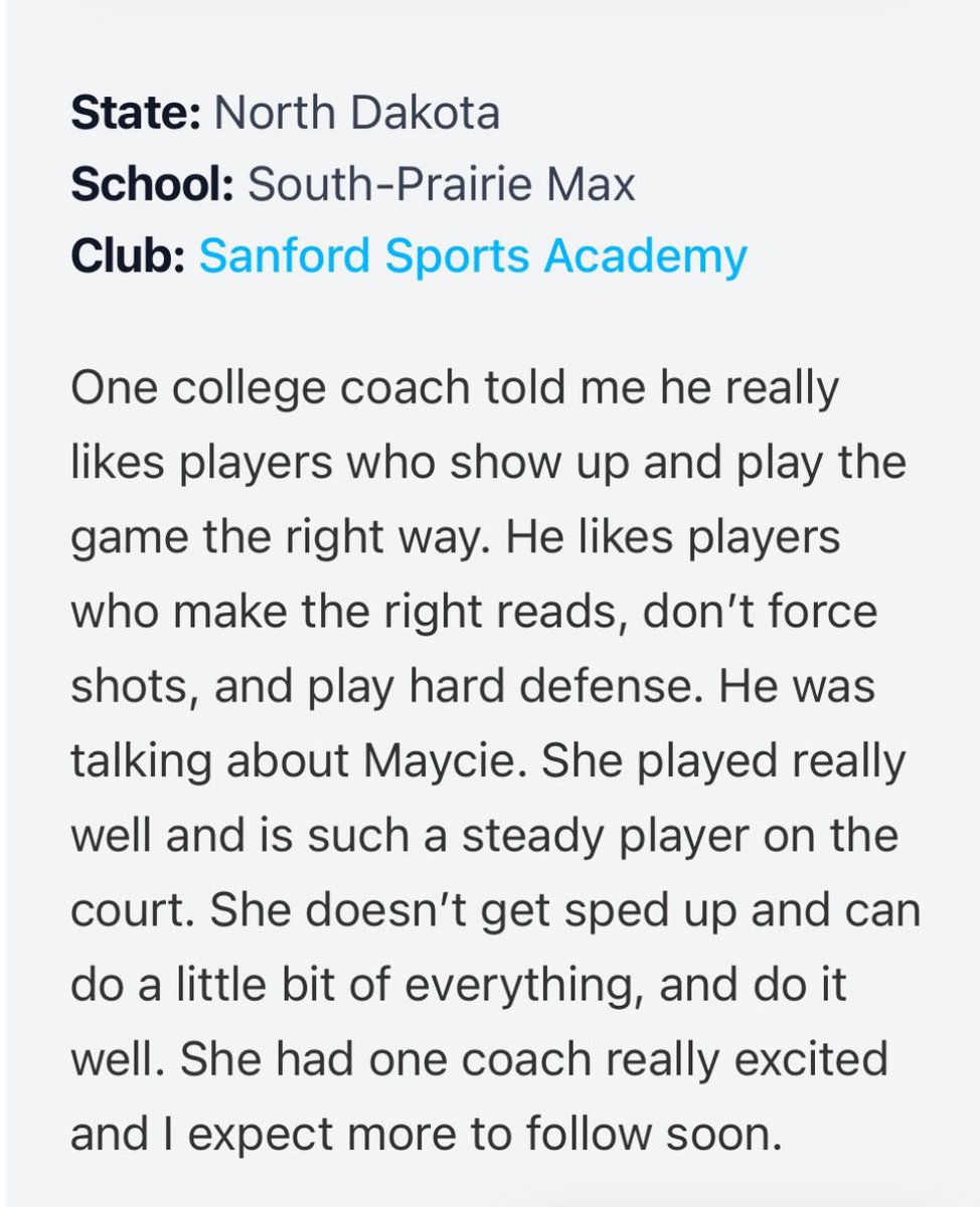 Thank you <a href="/freddy_coleman/">Freddy Coleman</a> and <a href="/sanfordhoopsfgo/">Sanford Sports Academy - Basketball Fargo</a> for the wonderful experience! It was so much fun to compete against other girls and to learn from the skilled coaches. Thank you to <a href="/CoachBensonND/">Mike Benson</a> for the write-up!