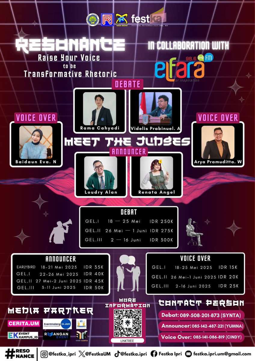 98.6 ELFARA FM Malang (@elfarafm) on Twitter photo 🔗 linktr.ee/qr/66646f89-60…
𝘾𝙥:
VO: 085141086819 (Cindy)
Debat: 089508201873 (Synta)
_Announcer_: 085142487221 (Yumna)
____________________
FESTKA 2025
UKM IPRI UM 2025
Instagram : <a href="/festka_ipri/">Festival Retorika</a>
Tiktok : @festka.ipri
X : <a href="/FestkaUm/">Festival Retorika Vol. XII 2025</a> 🔗 linktr.ee/qr/66646f89-60…
𝘾𝙥:
VO: 085141086819 (Cindy)
Debat: 089508201873 (Synta)
_Announcer_: 085142487221 (Yumna)
____________________
FESTKA 2025
UKM IPRI UM 2025
Instagram : <a href="/festka_ipri/">Festival Retorika</a>
Tiktok : @festka.ipri
X : <a href="/FestkaUm/">Festival Retorika Vol. XII 2025</a>